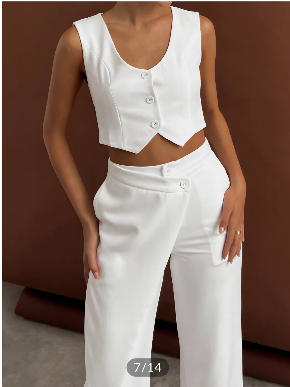 Commense Solid Asymmetrical Straight Leg Pants Set - Picture 4 of 9